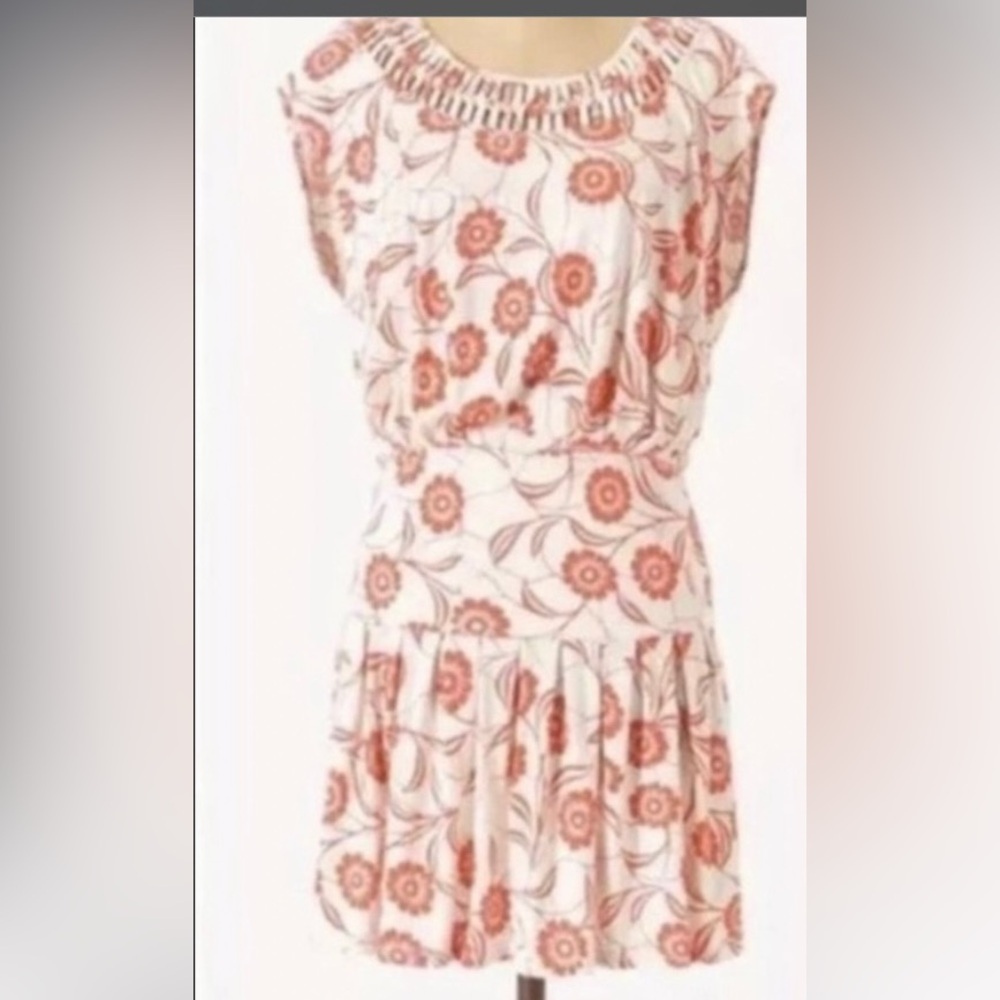 ANTHROPOLOGIE Leifnotes Orange Floral Drip Waist Dress Size Small Boho